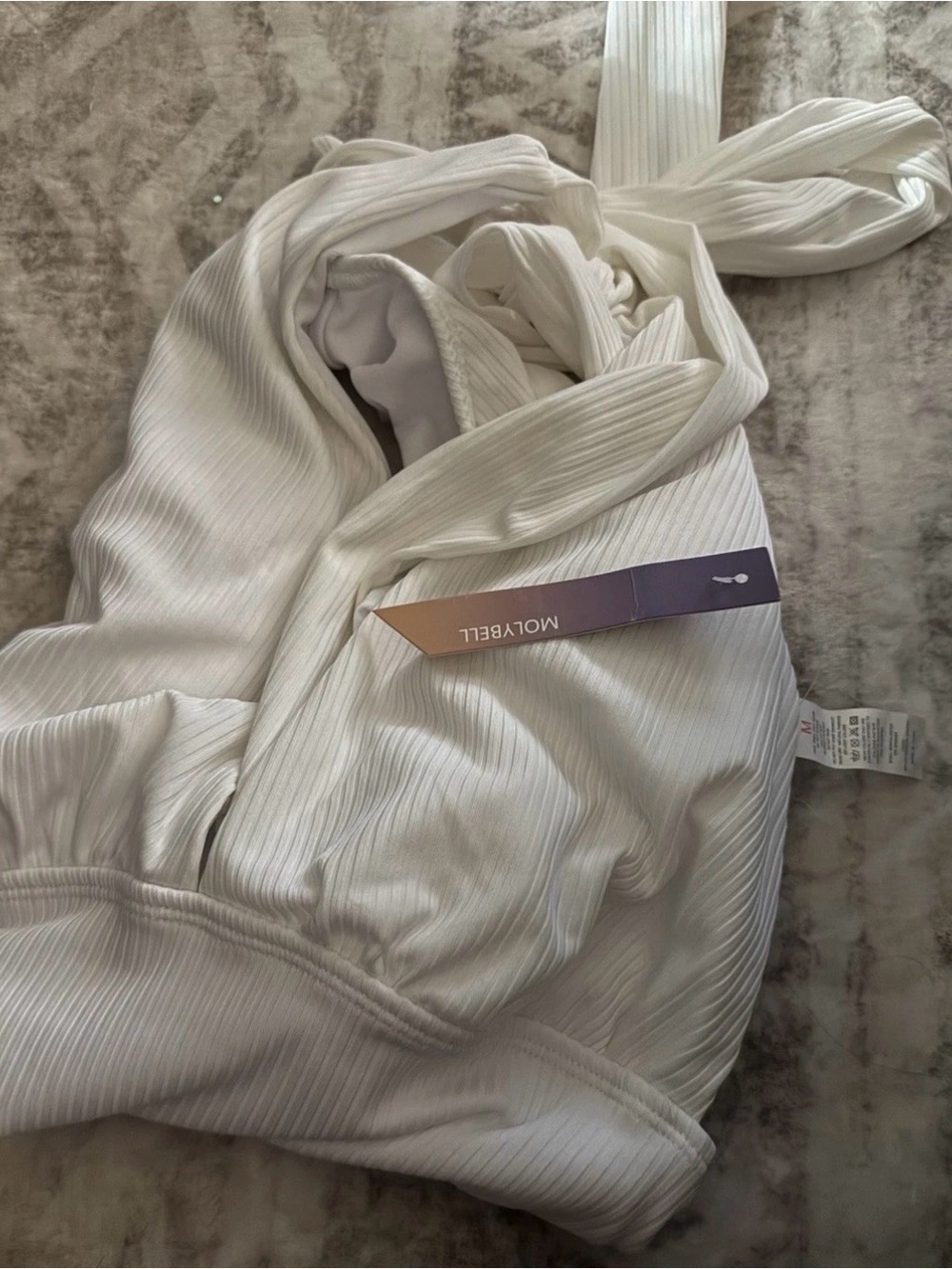 Ribbed White Halter One-Piece Swimsuit with Tie Neck - Picture 4 of 4